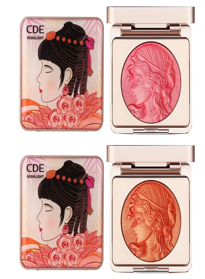 Cappuvini Embossed Smooth Powder Blush Palette for Cheeks, Korean Blush Makeup Palette, CDE Highlight Blush Palette Smooth Powder Blush, Long-Lasting Pigment Face Make up Blusher (Pink+Orange, 6g(0.21oz)) - Image 1
