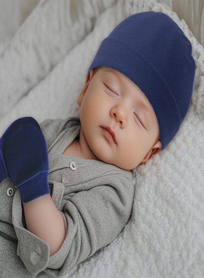 Fecawd Baby Hats and Mittens Newborn Hats Gloves Infant Beanie Soft Cap Mitten Sets for 0-6 Months Boys Girls(Navy) - Image 3