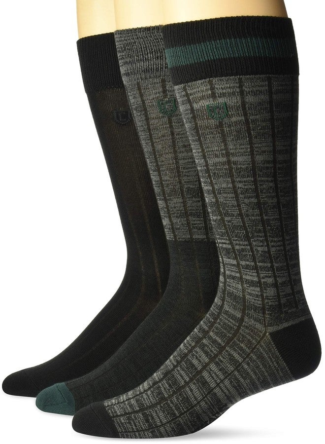 Chaps mens Novelty Multi Fashion Crew (3 Pack) Dress Sock, Black/Hunter Green Assorted, 6 12 US - Image 1