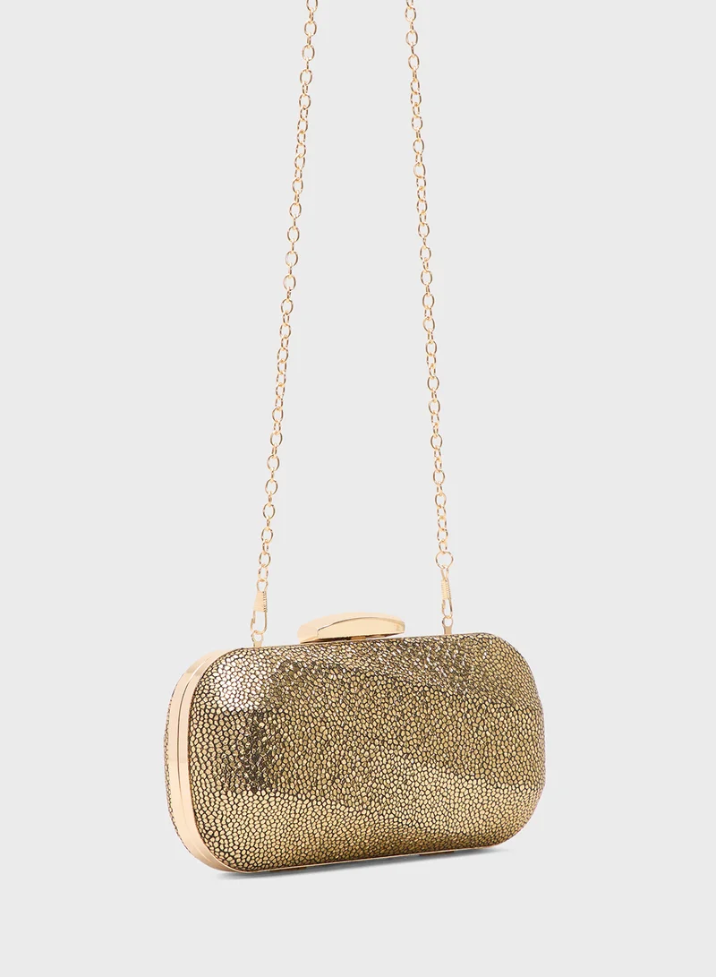 Ella Limited Edition Gold Textured Embellished Metallic Clutch