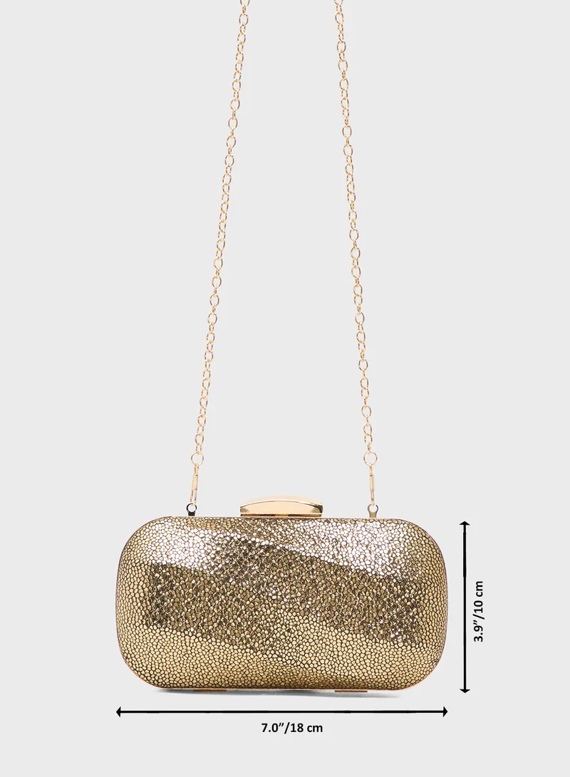 Ella Limited Edition Gold Textured Embellished Metallic Clutch