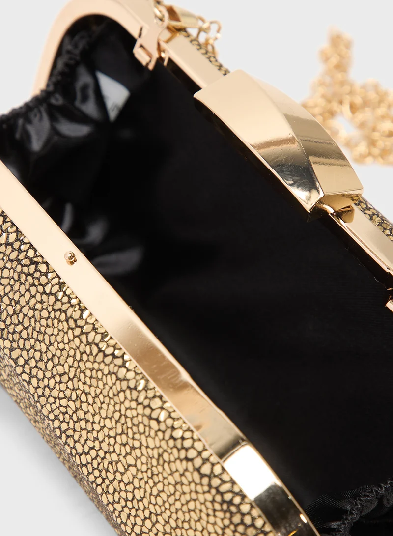 Ella Limited Edition Gold Textured Embellished Metallic Clutch