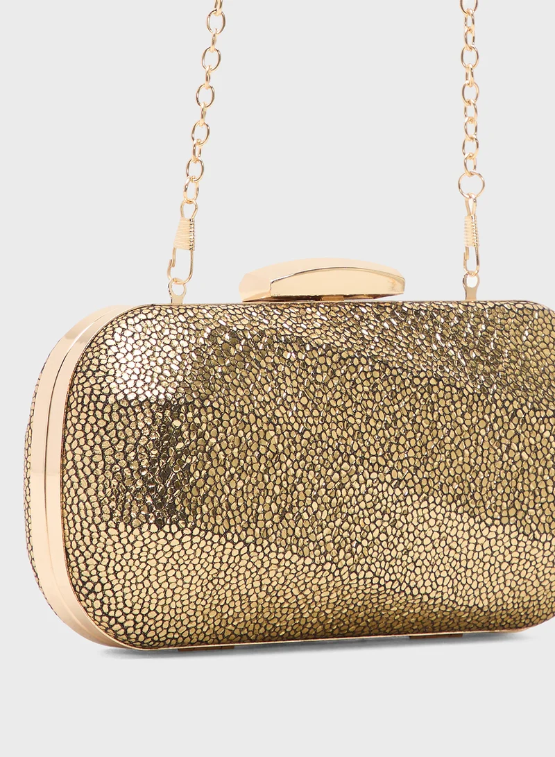 Ella Limited Edition Gold Textured Embellished Metallic Clutch