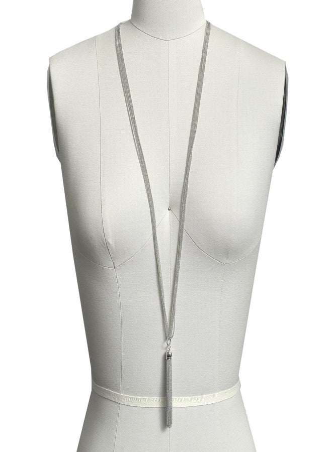 Spinningdaisy Multi Link Tassel End Statement Y Necklace Silver - Image 2