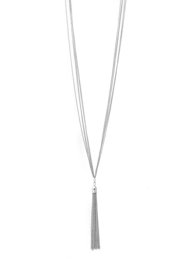 Spinningdaisy Multi Link Tassel End Statement Y Necklace Silver - Image 1
