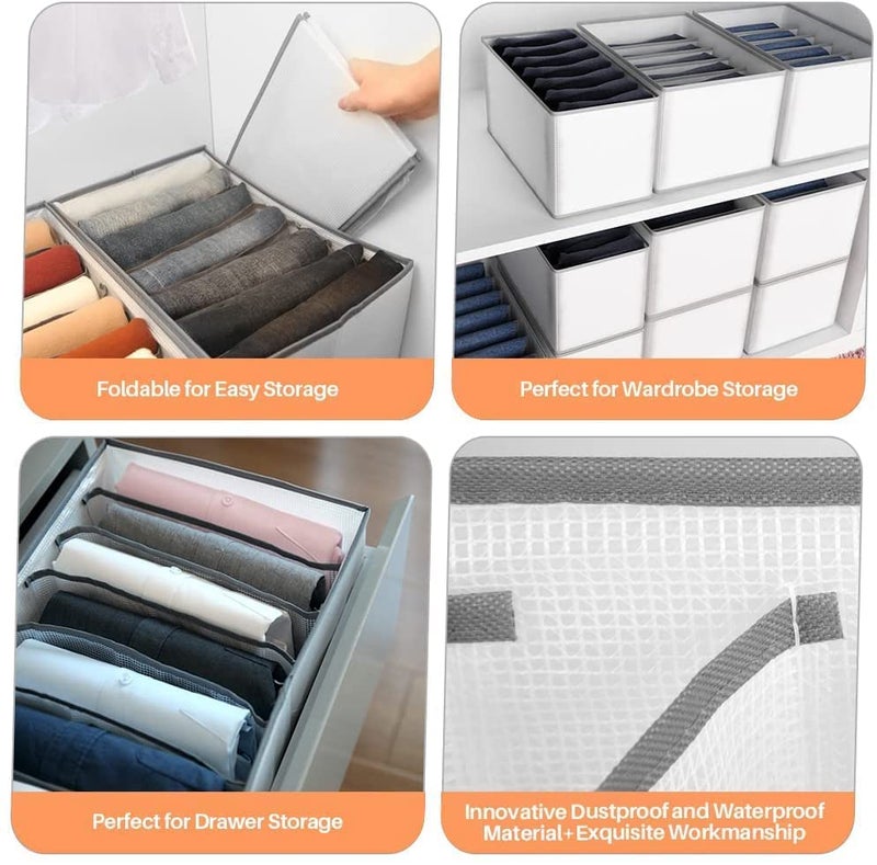 RENVA 7 Grid Wardrobe Clothes Organizers | Foldable Non-Woven Closet Drawer Organizer for Shirts, Jeans, T-Shirts, Sarees, Pants, Sweaters | Storage Box for Almirah - 36X25X 20 Inches - White, 2 PCS - Image 3