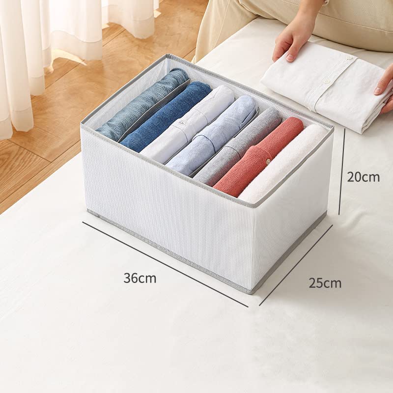 RENVA 7 Grid Wardrobe Clothes Organizers | Foldable Non-Woven Closet Drawer Organizer for Shirts, Jeans, T-Shirts, Sarees, Pants, Sweaters | Storage Box for Almirah - 36X25X 20 Inches - White, 2 PCS - Image 2