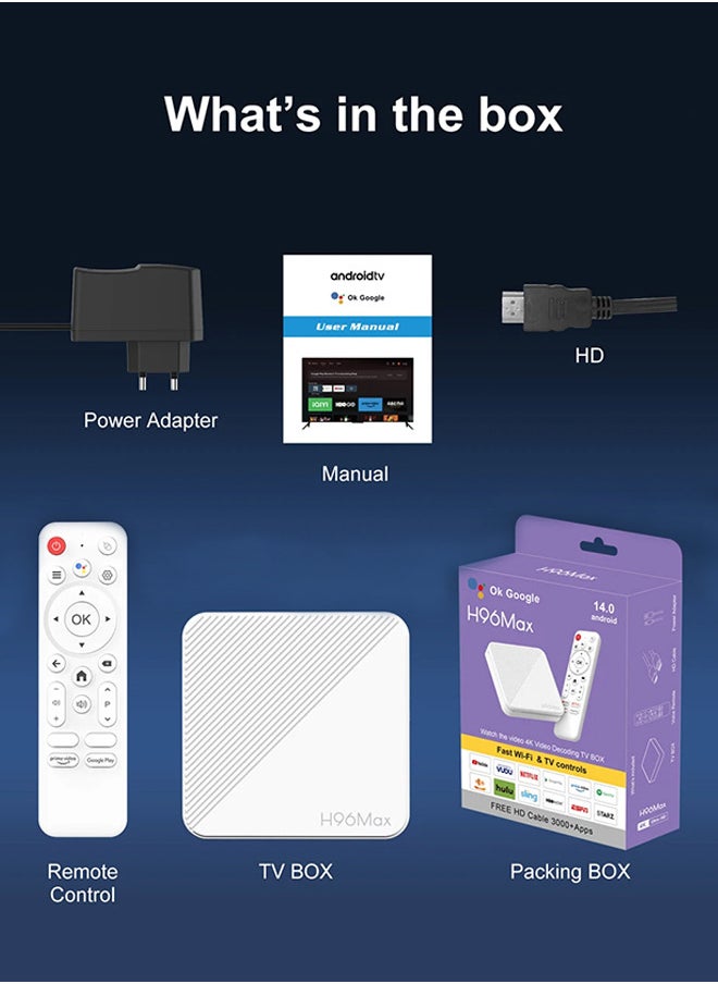 اتش 96 ماكس - TV BOX 4K 4K android 14، صندوق تلفزيون أندرويد مع واي فاي BT رباعي النواة مشغل وسائط رباعي النواة عالي الدقة - Image 1