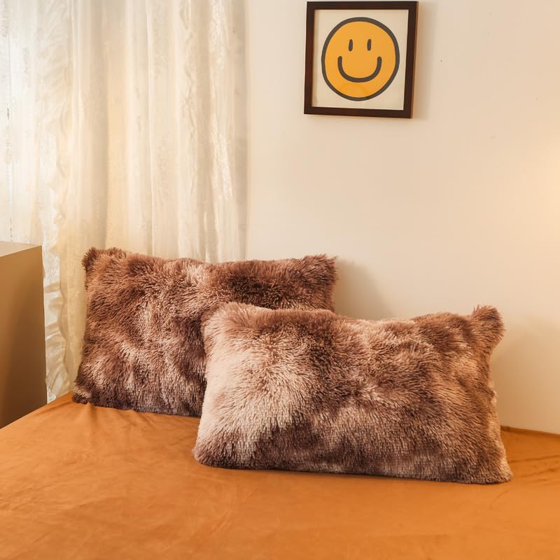 chovy Faux Fur Tie-Dyed Brown White White Colorful Comforter Sets Twin - 3PC Bed Set Ultra Soft Plush Flannel Velvet Fluffy Fuzzy Bedding(Comforter x 1 Pillowcases x 2) - Image 3