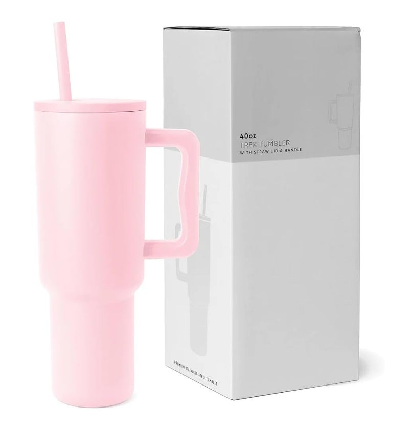 Apexx Stainless Steel Insulated Tumbler with Lid Straw 100 Leakproof Double Wall Travel Mug with Handle Hot Cold Drink Sipper for Office Gym Outdoors Pink - Image 1