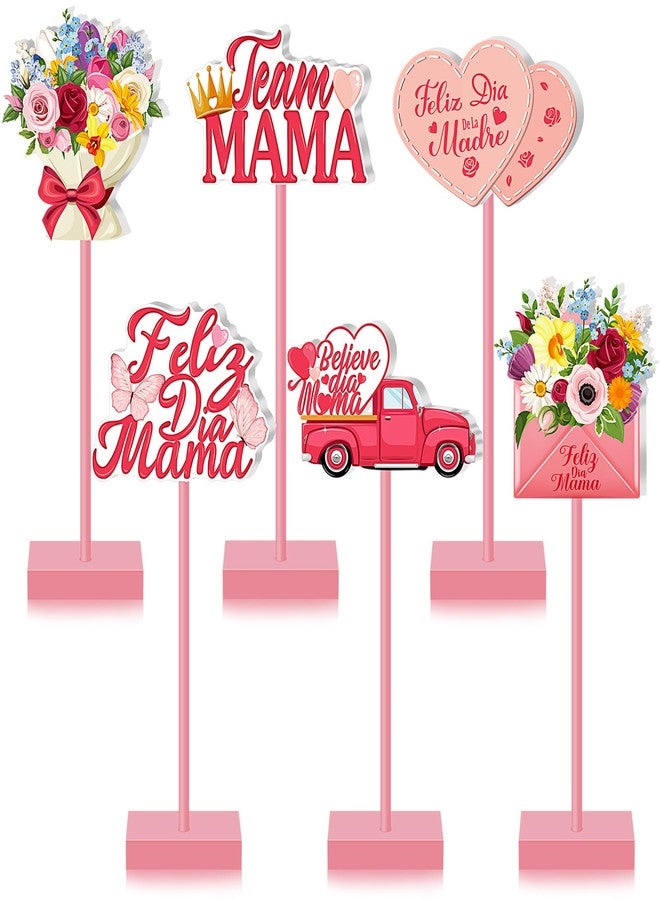Yuntau 6 Pcs Mother's Day Table Decorations Happy Mother's Day Wooden Table Centerpiece Spanish Feliz Dia Mama Wooden Plaque Signs for Birthday Party Supplies Mom Anniversary Presents - Image 1