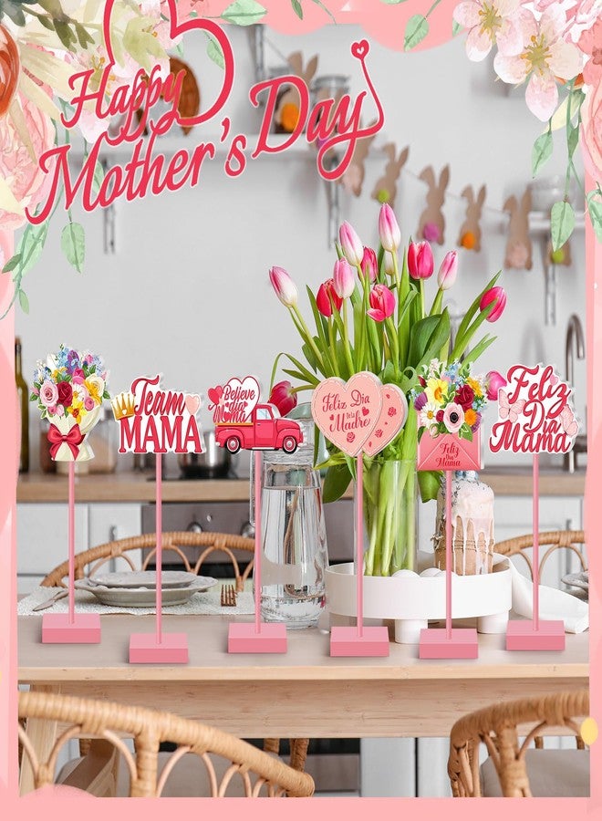 Yuntau 6 Pcs Mother's Day Table Decorations Happy Mother's Day Wooden Table Centerpiece Spanish Feliz Dia Mama Wooden Plaque Signs for Birthday Party Supplies Mom Anniversary Presents - Image 5
