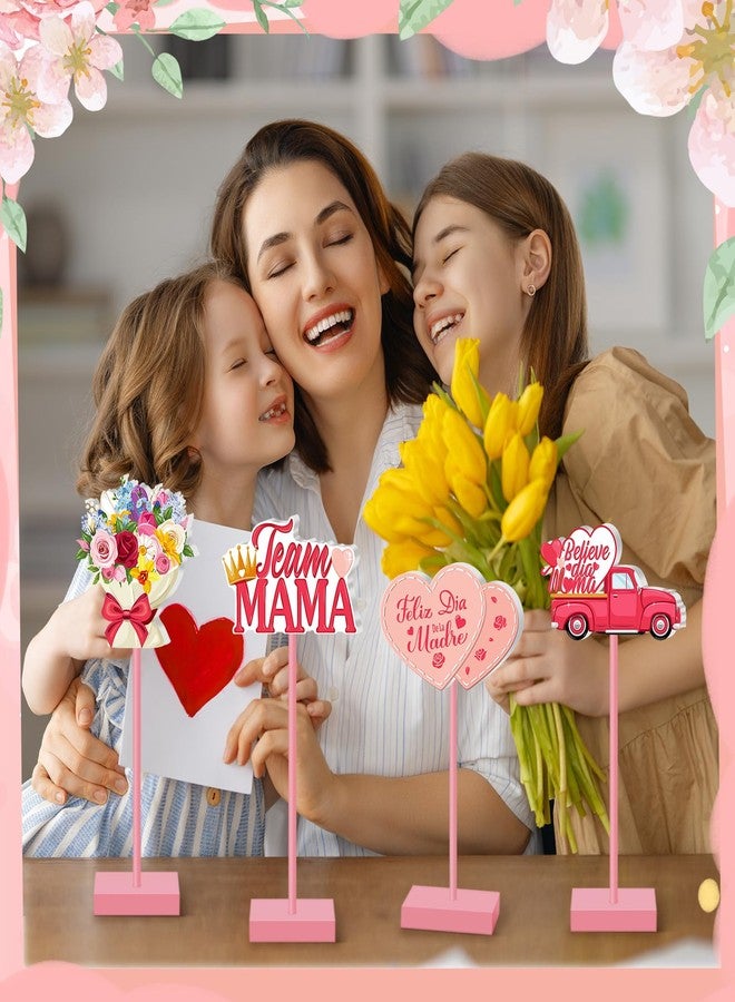Yuntau 6 Pcs Mother's Day Table Decorations Happy Mother's Day Wooden Table Centerpiece Spanish Feliz Dia Mama Wooden Plaque Signs for Birthday Party Supplies Mom Anniversary Presents - Image 4