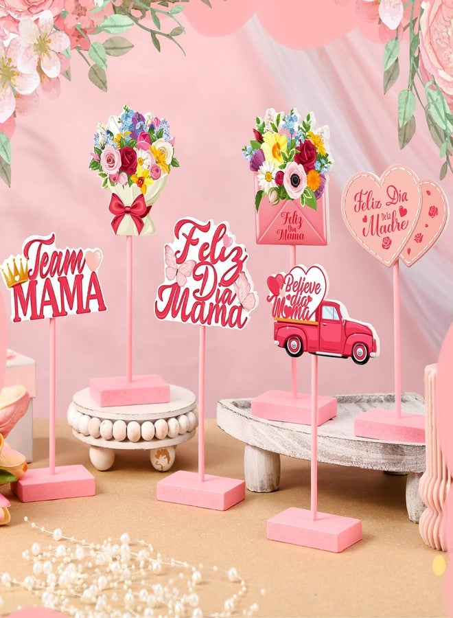 Yuntau 6 Pcs Mother's Day Table Decorations Happy Mother's Day Wooden Table Centerpiece Spanish Feliz Dia Mama Wooden Plaque Signs for Birthday Party Supplies Mom Anniversary Presents - Image 2