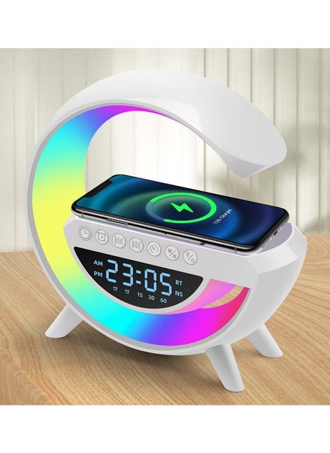 Bluetooth speaker Atmosphere Lamp with 15W Wireless Charger Led Alarm Clock Dimmable Ambient Light Smart Table Lamp with Dazzling Running Lights 13 Modes Lights for Adults Kids Office Bedroom.