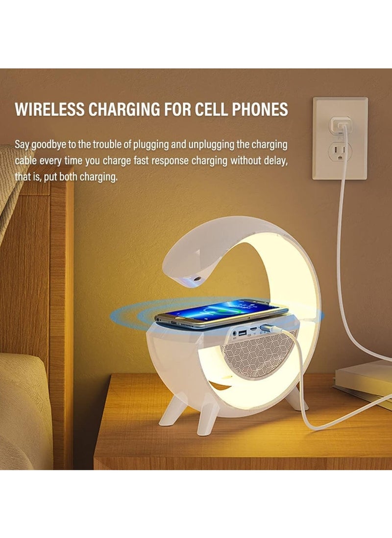 Bluetooth speaker Atmosphere Lamp with 15W Wireless Charger Led Alarm Clock Dimmable Ambient Light Smart Table Lamp with Dazzling Running Lights 13 Modes Lights for Adults Kids Office Bedroom.