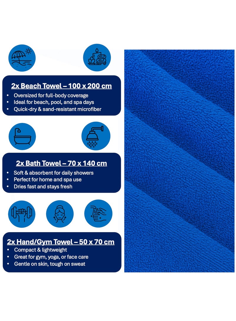Fabienne 6-Piece Microfiber Bath and Pool Towel Set Includes 2 Oversized Pool Towels 100x200cm, 2 Bath Towels 70x140cm, 2 Hand/Face Towels 50x90cm Ideal for Hotels, Spas, Pools & Beach Clubs Black  - Image 4