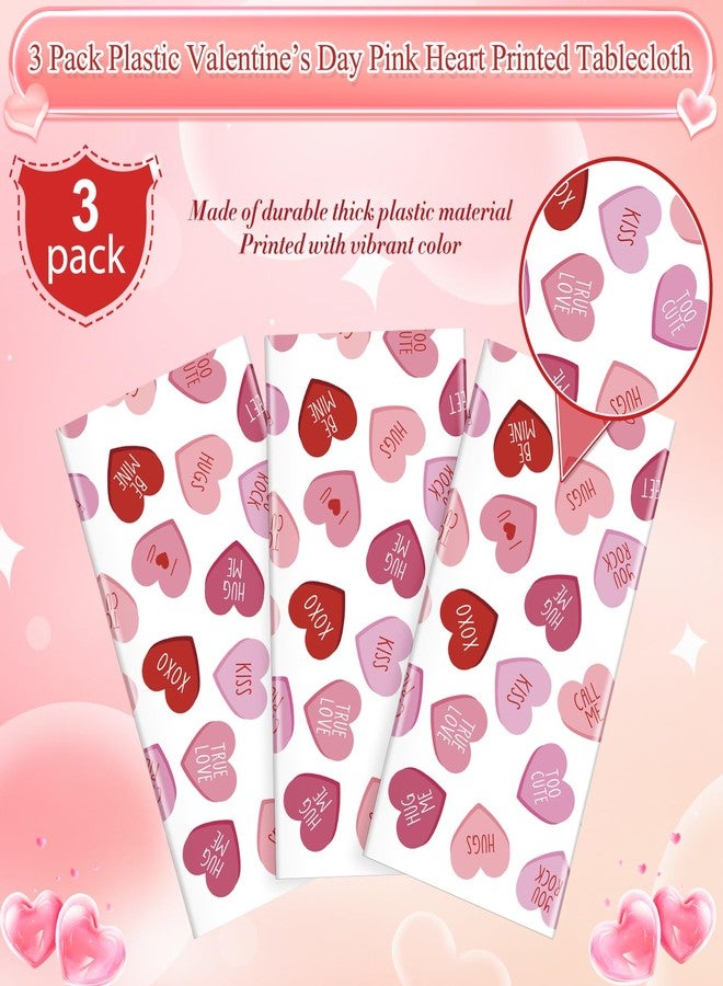 Pascliyna 3 Pcs Valentines Day Tablecloth, Pink Love Heart Plastic Table Cover, Valentines Disposable Rectangle Table Cloth for Valentine’s Day Wedding Engagement Anniversary Party Decorations, 54 x 108 Inch - Image 4