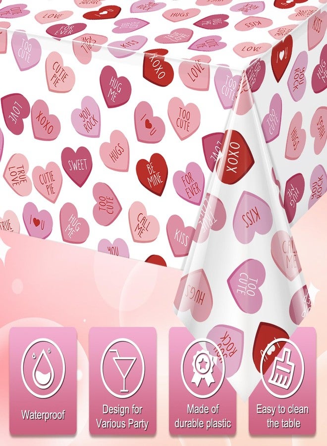 Pascliyna 3 Pcs Valentines Day Tablecloth, Pink Love Heart Plastic Table Cover, Valentines Disposable Rectangle Table Cloth for Valentine’s Day Wedding Engagement Anniversary Party Decorations, 54 x 108 Inch - Image 3