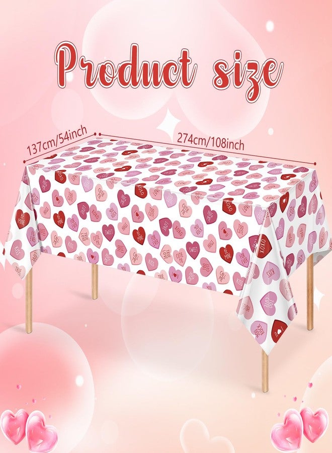 Pascliyna 3 Pcs Valentines Day Tablecloth, Pink Love Heart Plastic Table Cover, Valentines Disposable Rectangle Table Cloth for Valentine’s Day Wedding Engagement Anniversary Party Decorations, 54 x 108 Inch - Image 2