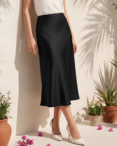 Yewanka Women's Silk Satin Midi Skirt Elastic High Waisted A-Line Cheetah Print Leopard Long Skirts for Women Trendy - Image 2