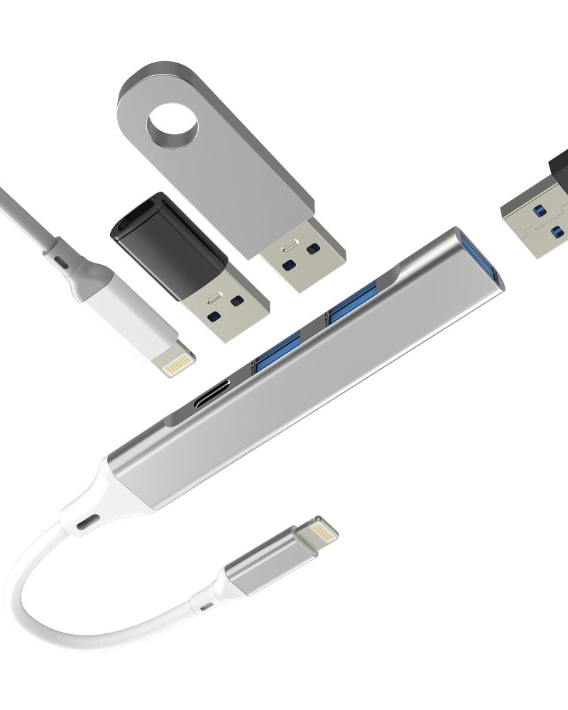 WASRUYI for Apple Lightning to USB 3 Camera Adapter for IPhone 14 Card Reader (4in1) Cable for IPad Pro Max OTG Lighting Hub Flash Drive Adaptor Female Port Data Transfer Charger Microphone Memory Mouse USB A - Image 1