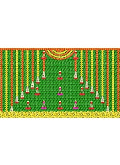 SATVIK STORE SATVIK 8x5ft Fabric Backdrop for Pooja Pujan Decor Marigold Garland Leaf Print Indian Festive Puja Cloth Diwali Mandir Mehndi Haldi Flower Curtain Wedding Anniversary Bridal Baby Shower Wall Banner 