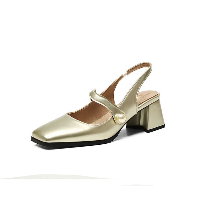 2024 High Heel 32-48 Size Square Head Small Fresh Pearl Ladies Sandals - Image 1