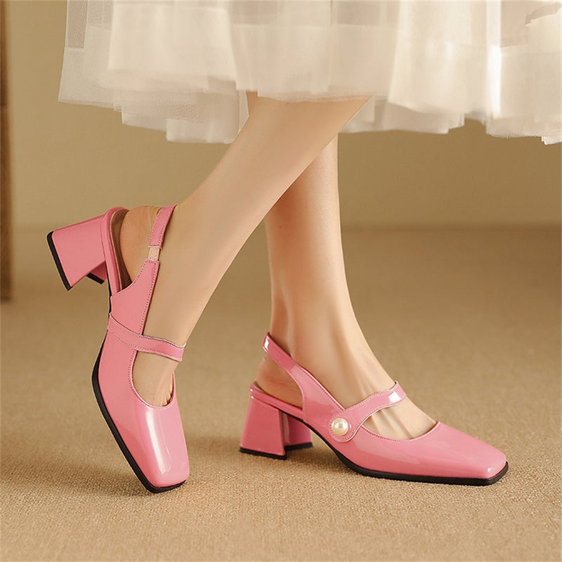 2024 High Heel 32-48 Size Square Head Small Fresh Pearl Ladies Sandals - Image 4