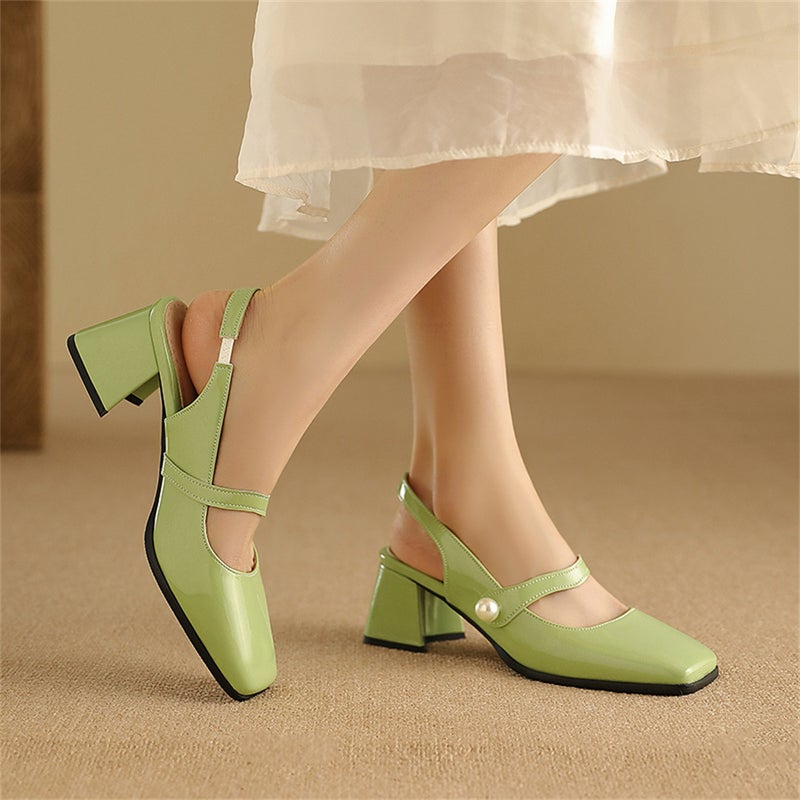 2024 High Heel 32-48 Size Square Head Small Fresh Pearl Ladies Sandals - Image 3