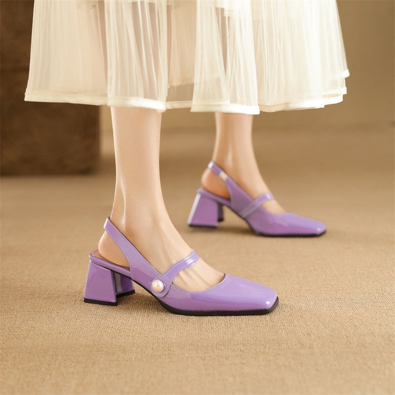 2024 High Heel 32-48 Size Square Head Small Fresh Pearl Ladies Sandals - Image 2