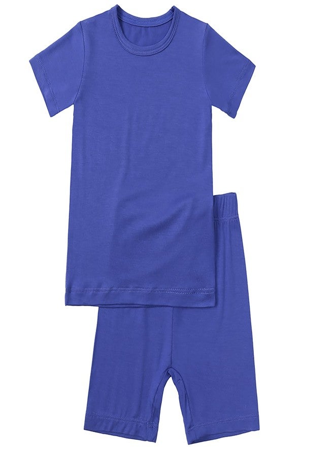 Aablexema Baby Short Summer Pajamas - Toddler Cool Jammies Pjs Rayon from Bamboo,2pcs Kids Sleepwear Set for Boys Girls(Dark Blue,4y) - Image 1