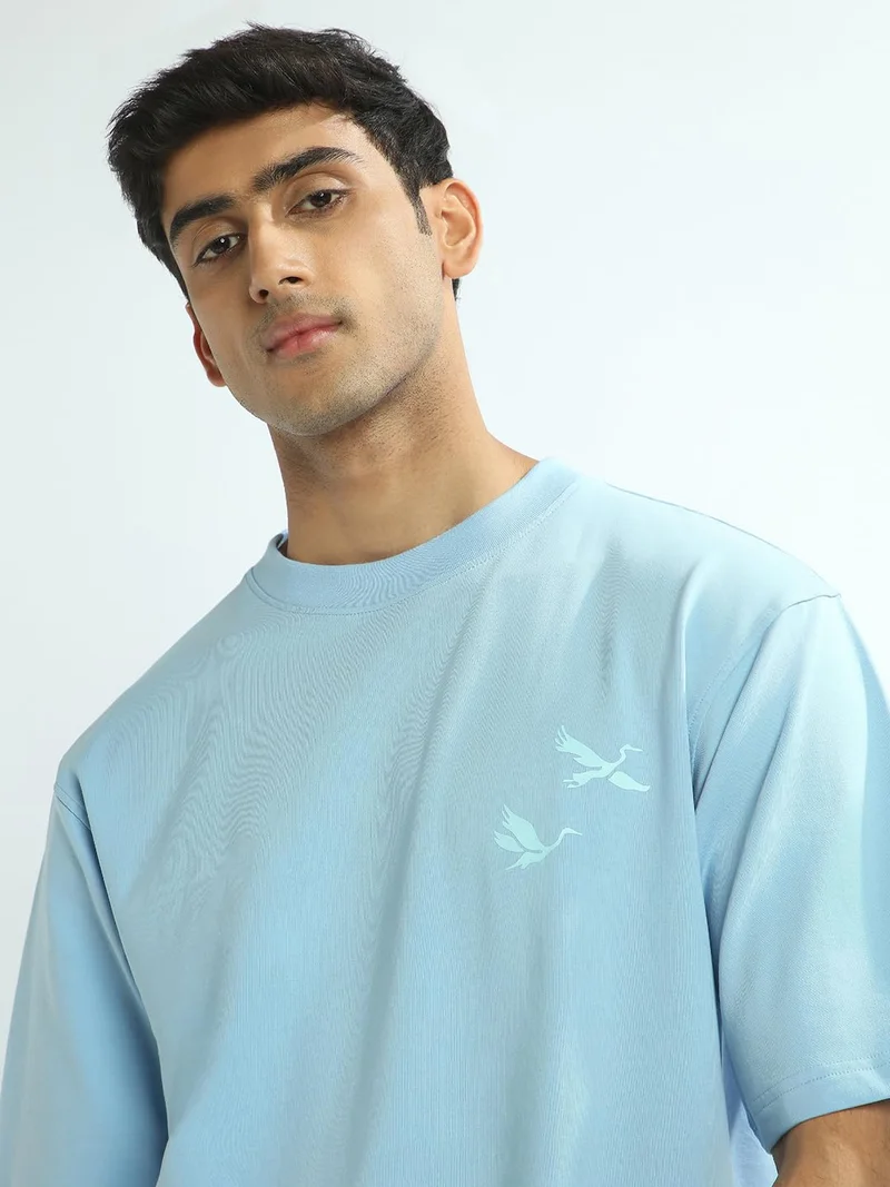 NOBERO  Men's Blue Printed Oversized T-Shirt for Men | Best Price UAE