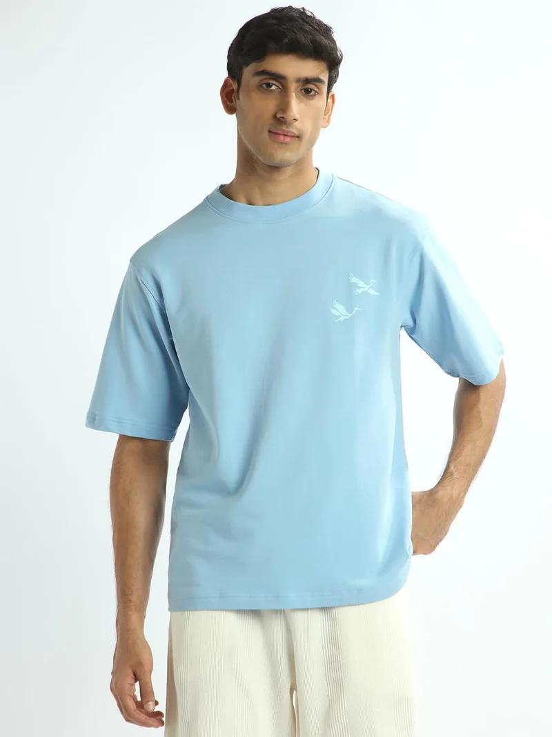 NOBERO  Men's Blue Printed Oversized T-Shirt for Men | Best Price UAE