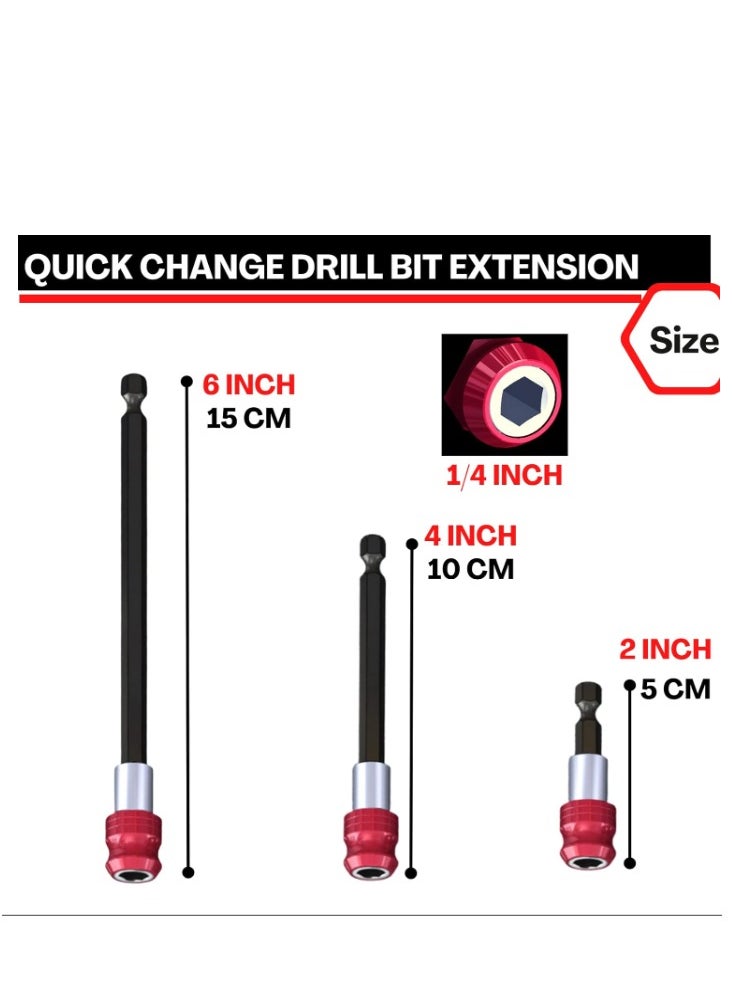 Yakumuz - Drill Bit Extension, Yakumuz 3 Pcs Magnetic Drill Bit Holder 1/4 Hex Shank Extension for Drill Bits, Quick Change Bit Holder Drill Bit Extender- Three Lengths 2", 4" and 6" - Image 1