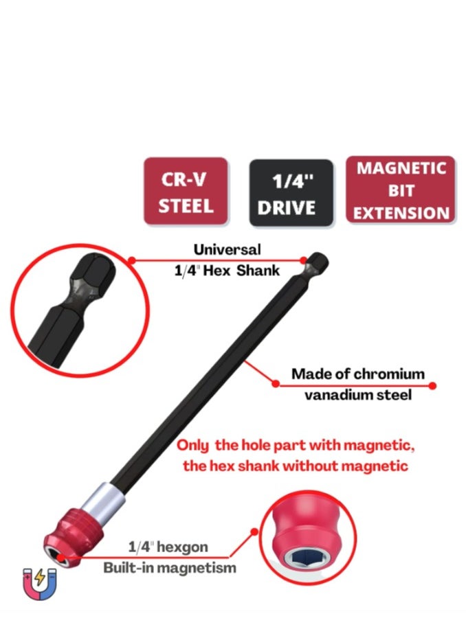 Yakumuz - Drill Bit Extension, Yakumuz 3 Pcs Magnetic Drill Bit Holder 1/4 Hex Shank Extension for Drill Bits, Quick Change Bit Holder Drill Bit Extender- Three Lengths 2", 4" and 6" - Image 1