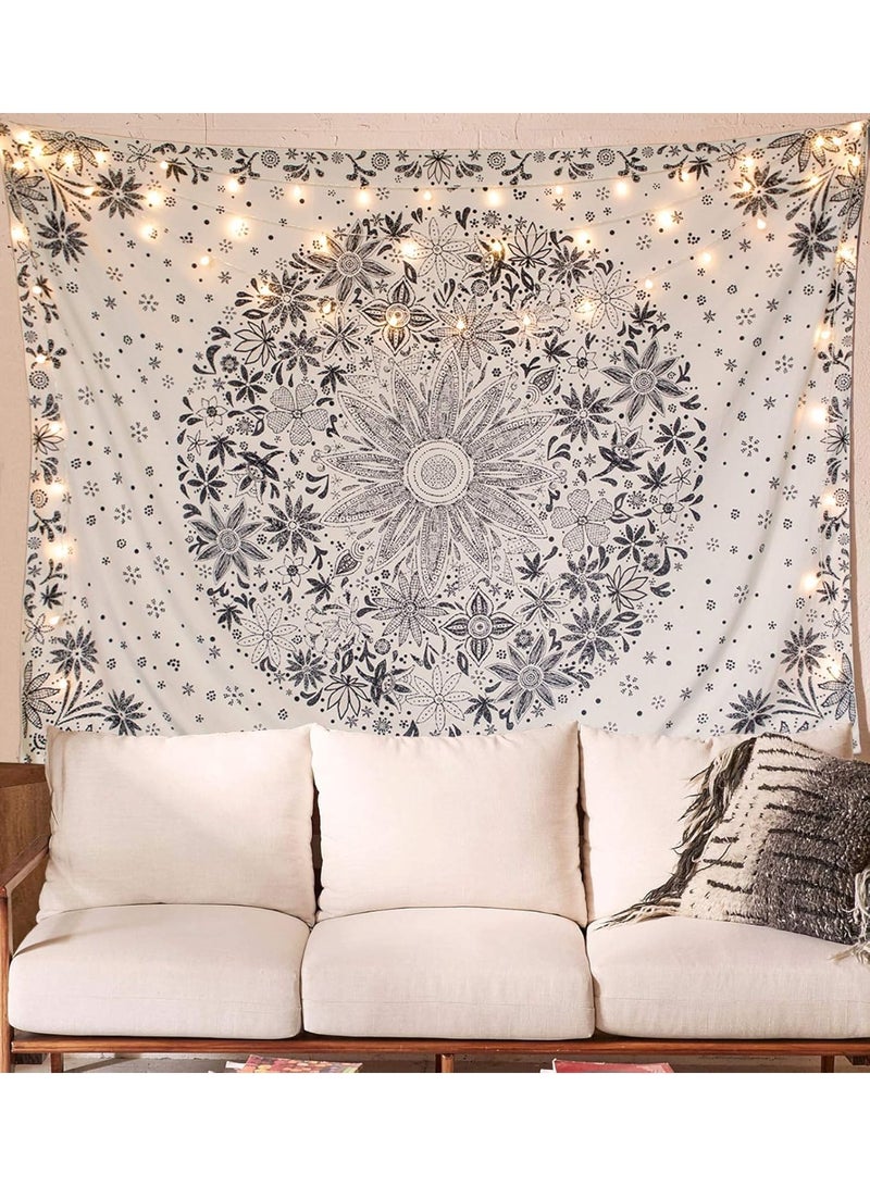 سوفام قماش النسيج البوهيمي، قماش بيجي ونمط الأزهار الأبيض، زخارف تشبه النقاط تتميز بأنماط ديزي دائرية، غرفة النوم بوهيمي الطراز هيبي ديكور المنزل، 50×60 بوصة - Image 1