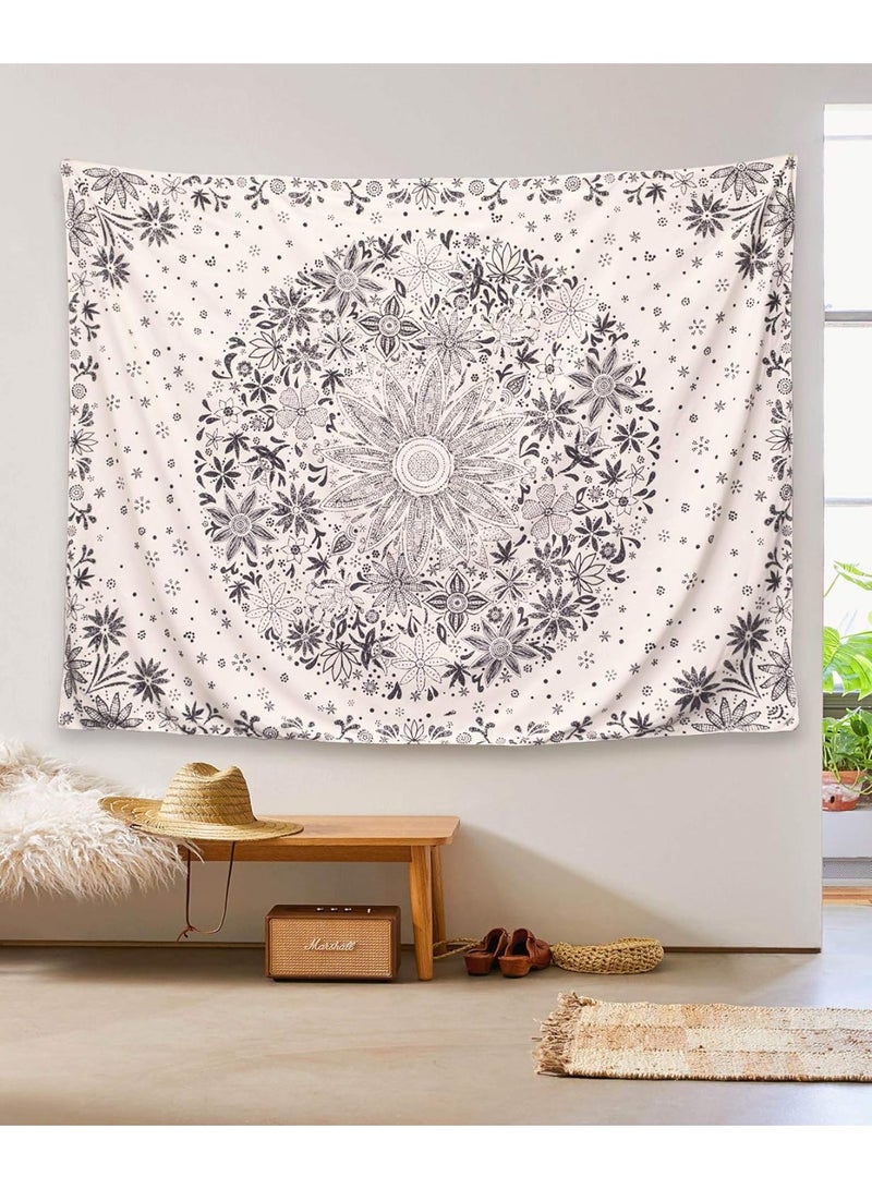 سوفام قماش النسيج البوهيمي، قماش بيجي ونمط الأزهار الأبيض، زخارف تشبه النقاط تتميز بأنماط ديزي دائرية، غرفة النوم بوهيمي الطراز هيبي ديكور المنزل، 50×60 بوصة - Image 3