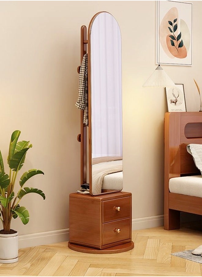 fashionhome Multifunction Modern Design Solid Wood Dressing Mirror 360 Degree Swivel Full Length Mirror with Back Storage Shelves and Storage Drawers for Bedroom Living Room 43x164 cm  - Image 1