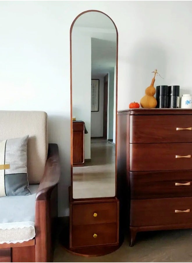 fashionhome Multifunction Modern Design Solid Wood Dressing Mirror 360 Degree Swivel Full Length Mirror with Back Storage Shelves and Storage Drawers for Bedroom Living Room 43x164 cm  - Image 2