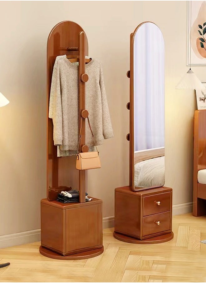fashionhome Multifunction Modern Design Solid Wood Dressing Mirror 360 Degree Swivel Full Length Mirror with Back Storage Shelves and Storage Drawers for Bedroom Living Room 43x164 cm  - Image 4