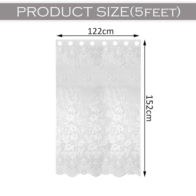 smiry Pack of 2 Cotton Window Curtains 5 feet with 8 Grommets | Lightweight Window Screen for Home | Ideal for Living Room, Bedroom & Office Windows | Frill Net - White - Image 3