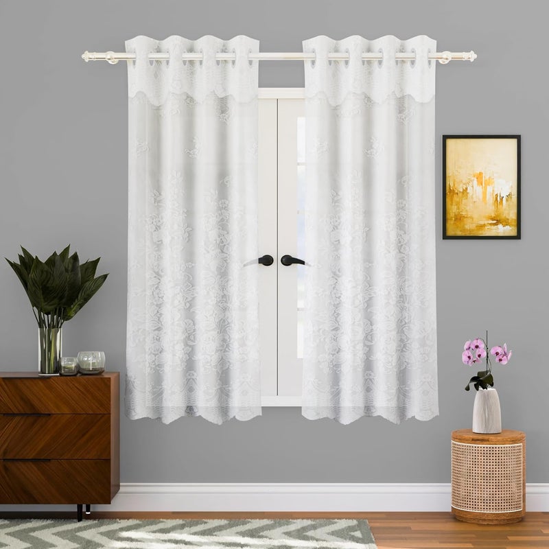 smiry Pack of 2 Cotton Window Curtains 5 feet with 8 Grommets | Lightweight Window Screen for Home | Ideal for Living Room, Bedroom & Office Windows | Frill Net - White - Image 1