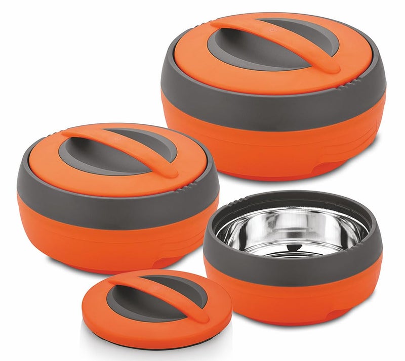 ASIAN Inner Steel Casserole (600 ml, 1000 ml, 1500 ml) Gift Set of 3,| PU Insulated | BPA free | Food Grade | Easy to Carry | Easy to Store | Ideal For Chapatti | Roti | Serving Casserole Orange. - Image 2