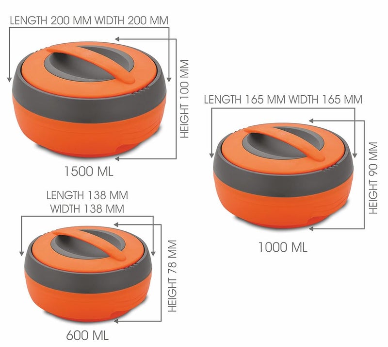 ASIAN Inner Steel Casserole (600 ml, 1000 ml, 1500 ml) Gift Set of 3,| PU Insulated | BPA free | Food Grade | Easy to Carry | Easy to Store | Ideal For Chapatti | Roti | Serving Casserole Orange. - Image 4