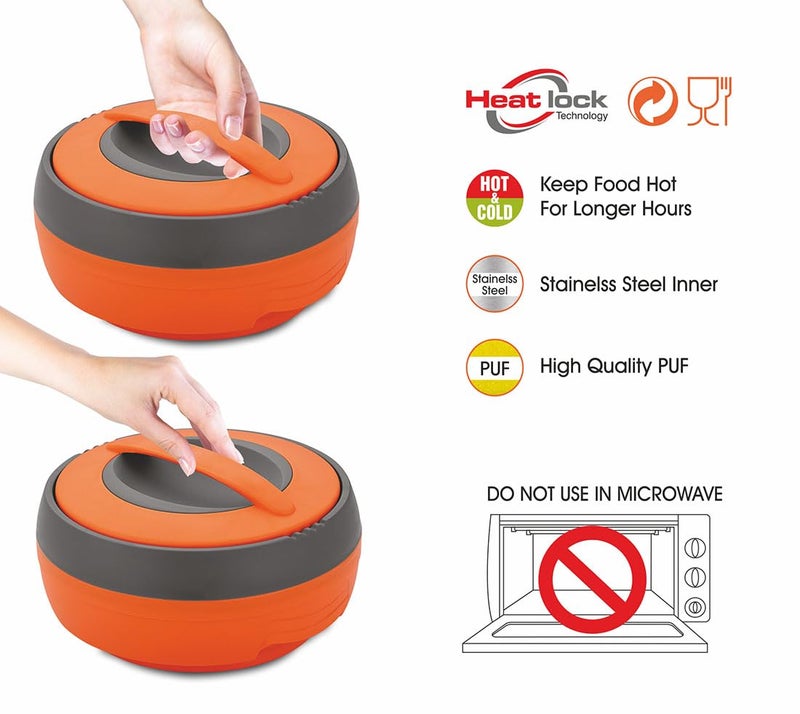 ASIAN Inner Steel Casserole (600 ml, 1000 ml, 1500 ml) Gift Set of 3,| PU Insulated | BPA free | Food Grade | Easy to Carry | Easy to Store | Ideal For Chapatti | Roti | Serving Casserole Orange. - Image 5