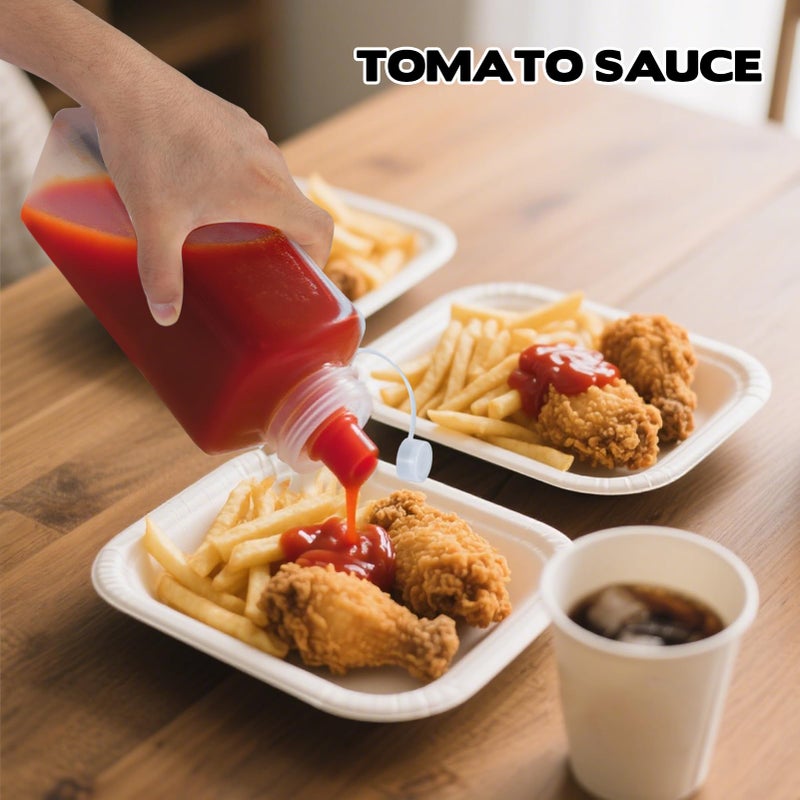 WAKCCIL 4 Pack 1 QT Large Condiment Squeeze Bottle for Sauses, 34oz Wide Mouth Liquids Dispenser Bottles with Lid, For Ketchup, Taco, Marinara, Pasta, BBQ, Spaghetti, Tomato Sauce, Restaurant-Grade Design - Image 4
