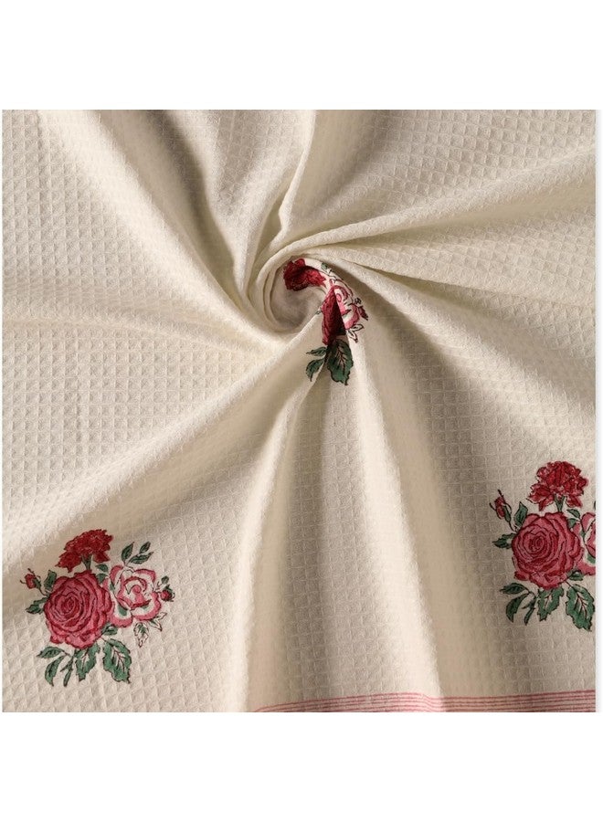 Peepul Tree Block Printed Hand and Bath Towels, Super Absorbent, Soft & Faster Drying, Floral Printed 100% Pure Cotton, 240 GSM (2 Hand 2 Bath Towel Set, Off-White & Pink Roses) - Image 5
