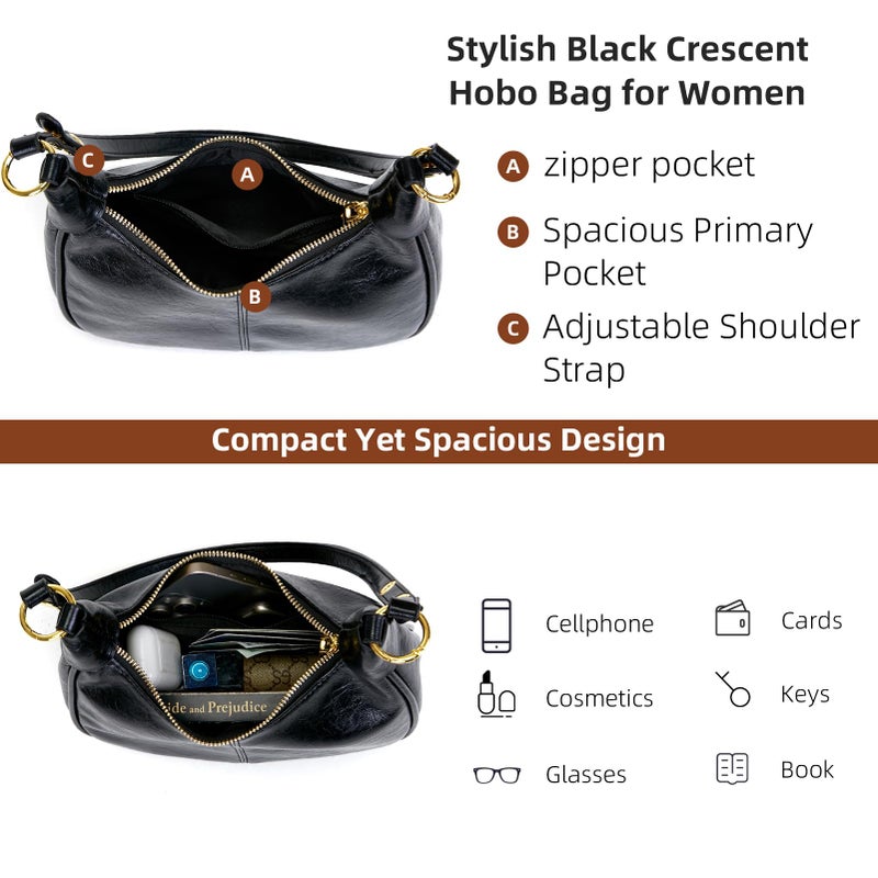 celestina Small Shoulder Bag for Women Adjustable Strap, Cute Hobo Purses and Handbags Trendy Fashion Crescent Underarm Clutch - Image 5