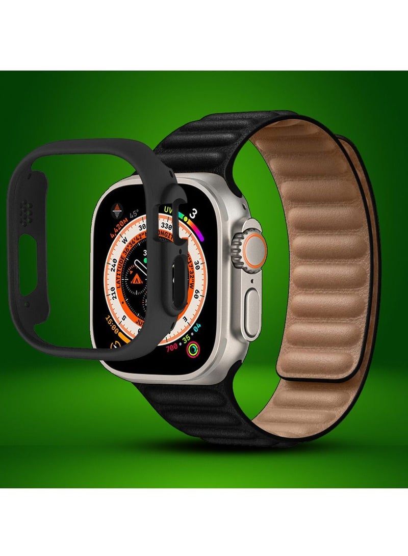 CATANES 2 Packs For Apple Watch Band 49mm Leather Link Strap Magnetic Loop Bracelet and Black Cup Holder Black  - Image 2